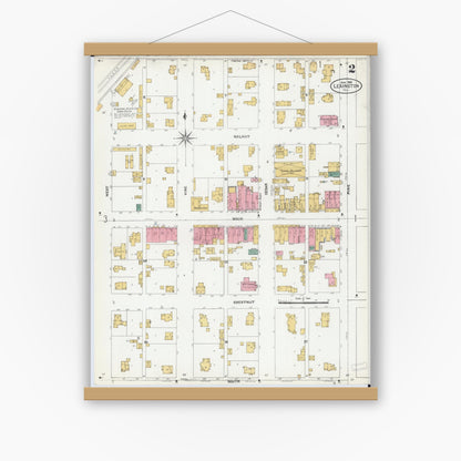 Old map wall art mockup — magnetic wood frame on white wall — Sanborn Fire Insurance Map from Lexington, McLean County, Illinois (1906), Sheet #0002