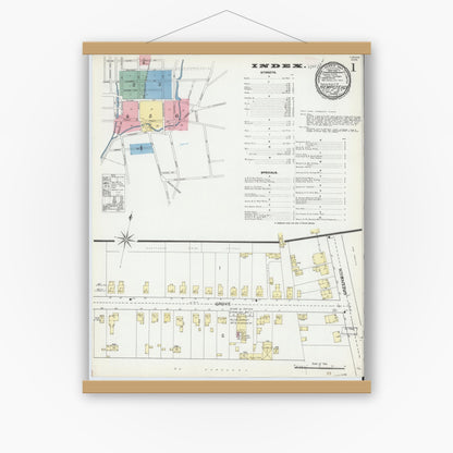 Old map wall art mockup — magnetic wood frame on white wall — Sanborn Fire Insurance Map from Hempstead, Nassau County, New York (1892) - Complete Map Set