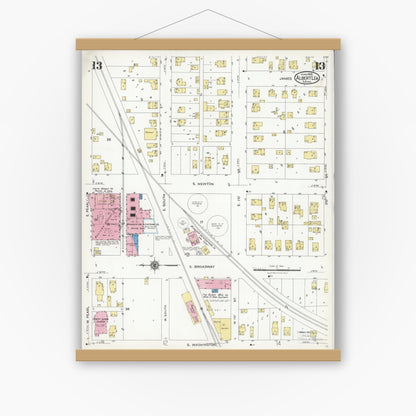 Old map wall art mockup — magnetic wood frame on white wall — Sanborn Fire Insurance Map from Albert Lea, Freeborn County, Minnesota (1926), Sheet #0013