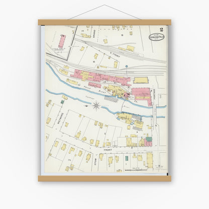 Old map wall art mockup — magnetic wood frame on white wall — Sanborn Fire Insurance Map from Cuyahoga Falls, Summit County, Ohio (1893), Sheet #0002