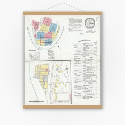 Old map wall art mockup — magnetic wood frame on white wall — Sanborn Fire Insurance Map from Leechburg, Armstrong County, Pennsylvania (1927) - Complete Map Set