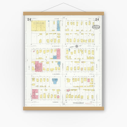 Old map wall art mockup — magnetic wood frame on white wall — Sanborn Fire Insurance Map from Kankakee, Kankakee County, Illinois (1930), Sheet #0024