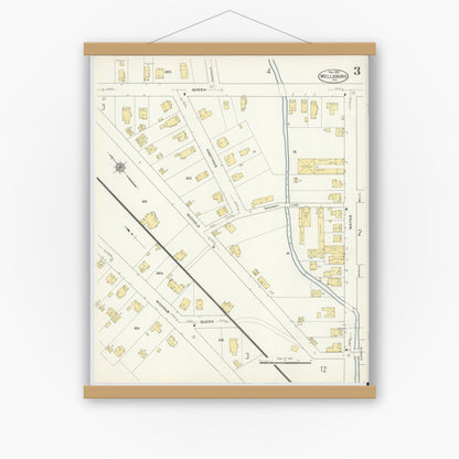 Old map wall art mockup — magnetic wood frame on white wall — Sanborn Fire Insurance Map from Wellsboro, Tioga County, Pennsylvania (1910), Sheet #0003
