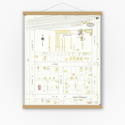 Old map wall art mockup — magnetic wood frame on white wall — Sanborn Fire Insurance Map from Ames, Story County, Iowa (1911), Sheet #0010