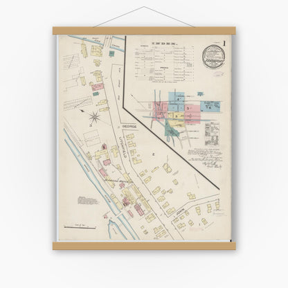 Old map wall art mockup — magnetic wood frame on white wall — Sanborn Fire Insurance Map from Frankfort, Herkimer County, New York (1886), Sheet #0001