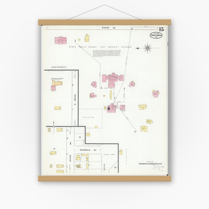 Old map wall art mockup — magnetic wood frame on white wall — Sanborn Fire Insurance Map from Owatonna, Steele County, Minnesota (1909), Sheet #0015
