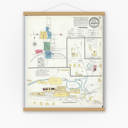 Old map wall art mockup — magnetic wood frame on white wall — Sanborn Fire Insurance Map from Wadsworth, Medina County, Ohio (1908) - Complete Map Set