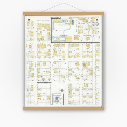 Old map wall art mockup — magnetic wood frame on white wall — Sanborn Fire Insurance Map from Lakeside, Ottawa County, Ohio (1927), Sheet #0002