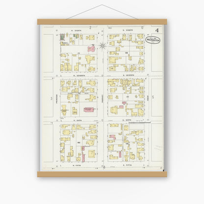 Old map wall art mockup — magnetic wood frame on white wall — Sanborn Fire Insurance Map from Wilmington, New Hanover County, North Carolina (1898), Sheet #0004