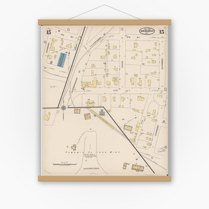 Old map wall art mockup — magnetic wood frame on white wall — Sanborn Fire Insurance Map from Iron Mountain, Dickinson County, Michigan (1923), Sheet #0015