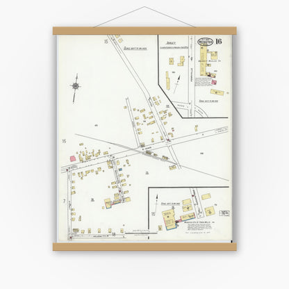 Old map wall art mockup — magnetic wood frame on white wall — Sanborn Fire Insurance Map from Webster, Worcester County, Massachusetts (1920), Sheet #0016