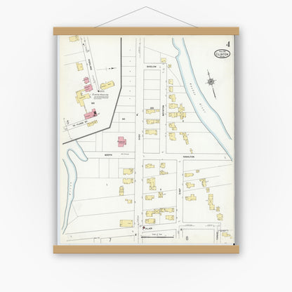 Old map wall art mockup — magnetic wood frame on white wall — Sanborn Fire Insurance Map from Clinton, Worcester County, Massachusetts (1911), Sheet #0004