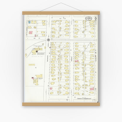 Old map wall art mockup — magnetic wood frame on white wall — Sanborn Fire Insurance Map from Columbus, Bartholomew County, Indiana (1912), Sheet #0005
