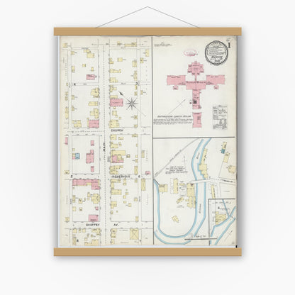 Old map wall art mockup — magnetic wood frame on white wall — Sanborn Fire Insurance Map from Marion, Smyth County, Virginia (1891) - Complete Map Set
