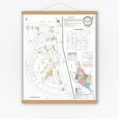 Old map wall art mockup — magnetic wood frame on white wall — Sanborn Fire Insurance Map from Lake Jackson, Brazoria County, Texas (1951) - Complete Map Set