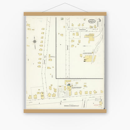 Old map wall art mockup — magnetic wood frame on white wall — Sanborn Fire Insurance Map from Webster, Monroe County, New York (1912), Sheet #0003