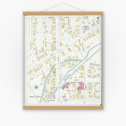 Old map wall art mockup — magnetic wood frame on white wall — Sanborn Fire Insurance Map from Troy, Miami County, Ohio (1905), Sheet #0003