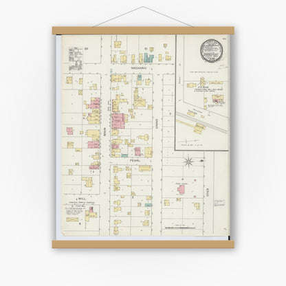 Old map wall art mockup — magnetic wood frame on white wall — Sanborn Fire Insurance Map from Springport, Jackson County, Michigan (1892), Sheet #0001