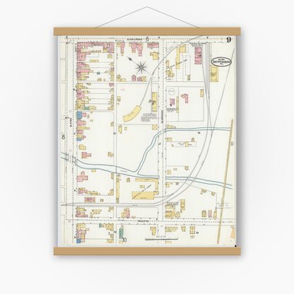 Old map wall art mockup — magnetic wood frame on white wall — Sanborn Fire Insurance Map from Shippensburg, Cumberland And Franklin Counties, Pennsylvania (1904), Sheet #0009