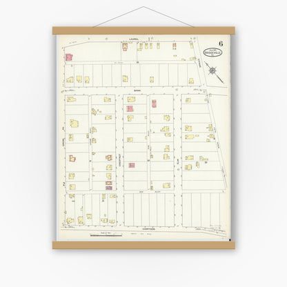 Old map wall art mockup — magnetic wood frame on white wall — Sanborn Fire Insurance Map from Bridgeville, Allegheny County, Pennsylvania (1913), Sheet #0006