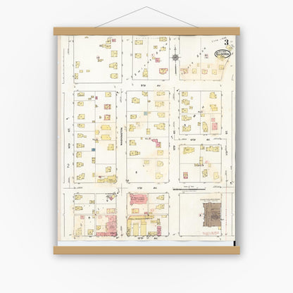 Old map wall art mockup — magnetic wood frame on white wall — Sanborn Fire Insurance Map from Eldora, Hardin County, Iowa (1940), Sheet #0003