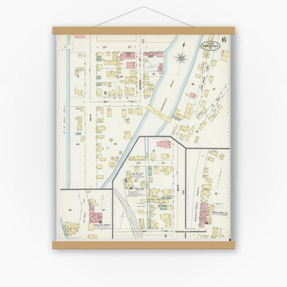 Old map wall art mockup — magnetic wood frame on white wall — Sanborn Fire Insurance Map from Honesdale, Wayne County, Pennsylvania (1897), Sheet #0006