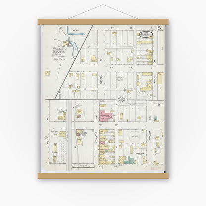 Old map wall art mockup — magnetic wood frame on white wall — Sanborn Fire Insurance Map from Morris, Stevens County, Minnesota (1892), Sheet #0003