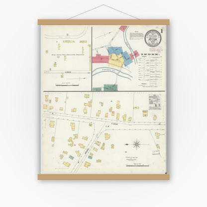 Old map wall art mockup — magnetic wood frame on white wall — Sanborn Fire Insurance Map from Afton, Chenango County, New York (1903) - Complete Map Set