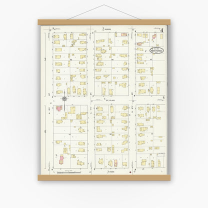 Old map wall art mockup — magnetic wood frame on white wall — Sanborn Fire Insurance Map from Manitowoc, Manitowoc County, Wisconsin (1912), Sheet #0004