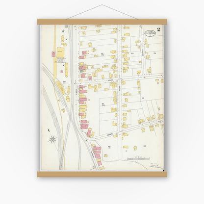 Old map wall art mockup — magnetic wood frame on white wall — Sanborn Fire Insurance Map from Pittston, Luzerne County, Pennsylvania (1903), Sheet #0002