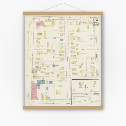 Old map wall art mockup — magnetic wood frame on white wall — Sanborn Fire Insurance Map from Sodus, Wayne County, New York (1915), Sheet #0005