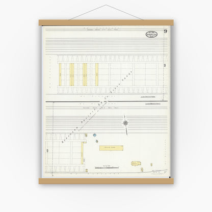 Old map wall art mockup — magnetic wood frame on white wall — Sanborn Fire Insurance Map from Staples, Todd County, Minnesota (1909), Sheet #0009