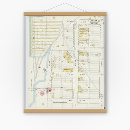 Old map wall art mockup — magnetic wood frame on white wall — Sanborn Fire Insurance Map from Ashland, Ashland County, Wisconsin (1895) - Complete Map Set