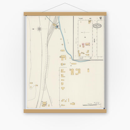 Old map wall art mockup — magnetic wood frame on white wall — Sanborn Fire Insurance Map from Carlton, Carlton County, Minnesota (1892), Sheet #0002