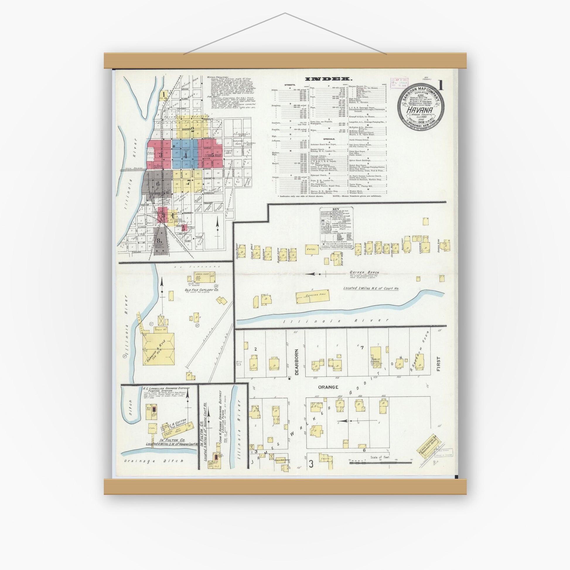 Old map wall art mockup — magnetic wood frame on white wall — Sanborn Fire Insurance Map from Havana, Mason County, Illinois (1909) - Complete Map Set