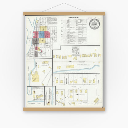 Old map wall art mockup — magnetic wood frame on white wall — Sanborn Fire Insurance Map from Havana, Mason County, Illinois (1909) - Complete Map Set