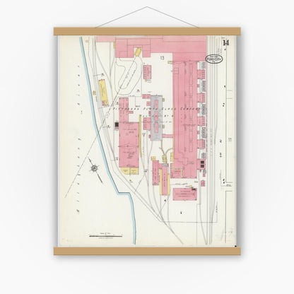 Old map wall art mockup — magnetic wood frame on white wall — Sanborn Fire Insurance Map from Ford City, Armstrong County, Pennsylvania (1921), Sheet #0014