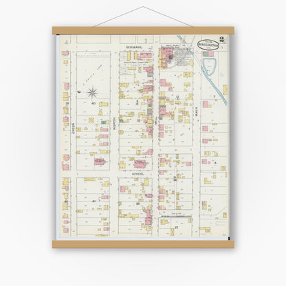 Old map wall art mockup — magnetic wood frame on white wall — Sanborn Fire Insurance Map from Mascoutah, Saint Clair County, Illinois (1894), Sheet #0002