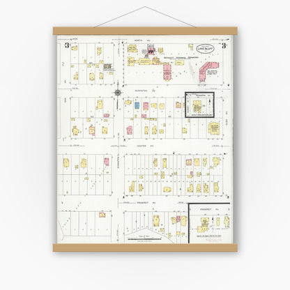 Old map wall art mockup — magnetic wood frame on white wall — Sanborn Fire Insurance Map from Lake Bluff, Lake County, Illinois (1928), Sheet #0003