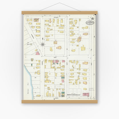 Old map wall art mockup — magnetic wood frame on white wall — Sanborn Fire Insurance Map from Manitowoc, Manitowoc County, Wisconsin (1906), Sheet #0006
