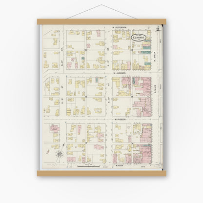 Old map wall art mockup — magnetic wood frame on white wall — Sanborn Fire Insurance Map from Elkhart, Elkhart County, Indiana (1889), Sheet #0002