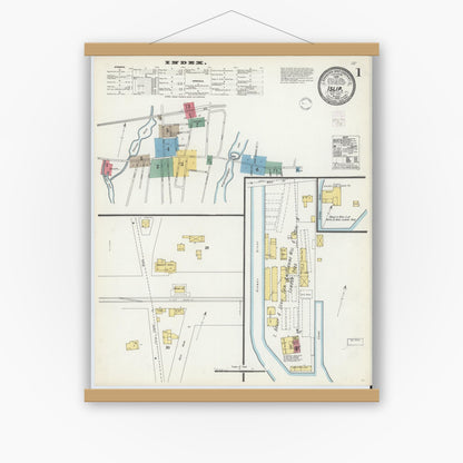 Old map wall art mockup — magnetic wood frame on white wall — Sanborn Fire Insurance Map from Islip, Suffolk County, New York (1902), Sheet #0001