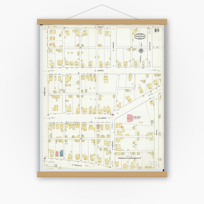 Old map wall art mockup — magnetic wood frame on white wall — Sanborn Fire Insurance Map from Kenton, Hardin County, Ohio (1911), Sheet #0010