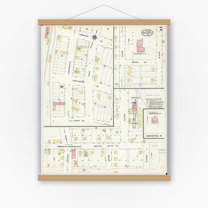 Old map wall art mockup — magnetic wood frame on white wall — Sanborn Fire Insurance Map from Neosho, Newton County, Missouri (1909), Sheet #0007