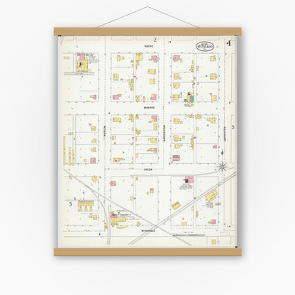 Old map wall art mockup — magnetic wood frame on white wall — Sanborn Fire Insurance Map from Mount Pulaski, Logan County, Illinois (1900), Sheet #0004