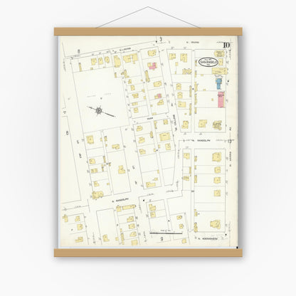 Old map wall art mockup — magnetic wood frame on white wall — Sanborn Fire Insurance Map from San Angelo, Tom Green County, Texas (1913), Sheet #0010