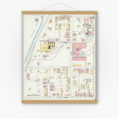 Old map wall art mockup — magnetic wood frame on white wall — Sanborn Fire Insurance Map from Pottstown, Montgomery County, Pennsylvania (1896), Sheet #0006