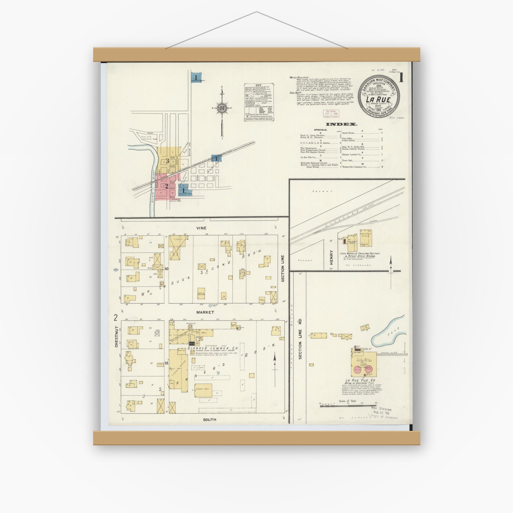 Old map wall art mockup — magnetic wood frame on white wall — Sanborn Fire Insurance Map from La Rue, Marion County, Ohio (1911) - Complete Map Set