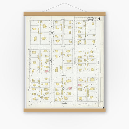Old map wall art mockup — magnetic wood frame on white wall — Sanborn Fire Insurance Map from Rochelle, Ogle County, Illinois (1899), Sheet #0004