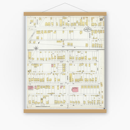 Old map wall art mockup — magnetic wood frame on white wall — Sanborn Fire Insurance Map from Tarentum, Allegheny County, Pennsylvania (1902), Sheet #0013